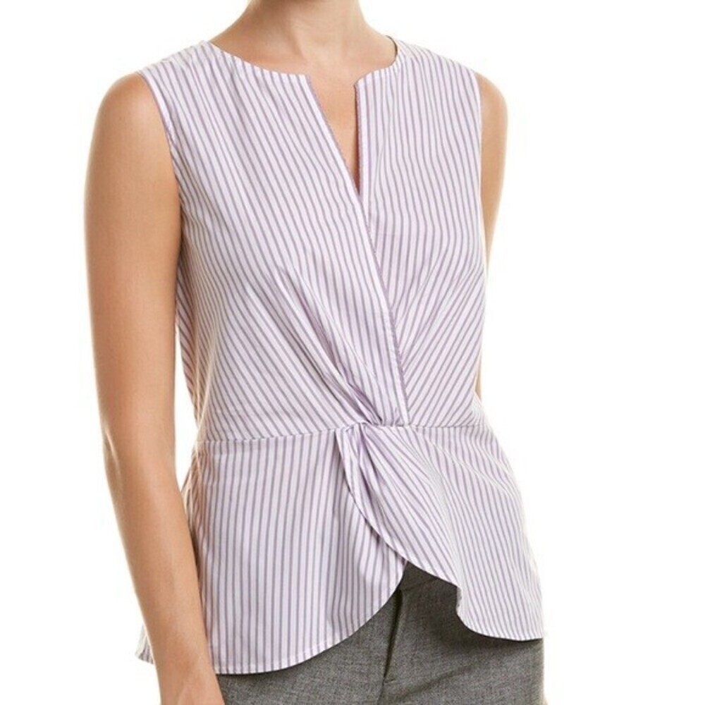 St. John Women's Sleeveless Blouse Top In Purple White Stripe Size L $700